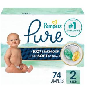 Pampers Baby Diapers - Pure Protection - Size 2, 74 Count, for up to 100% Leakproof, Premium Plant-based Skin Protection