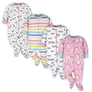 Onesies Brand Baby Girls' 4-Pack Sleep 'N Play Footies Multi Pack, Pink Unicorns, 6-9 Months