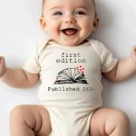 hrcfbk Newborn Infant Baby Bodysuit Coming Home Outfit First Edition Published 2026 Book Lover Clothes(Beige Book,0-3 Months)