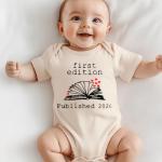 hrcfbk Newborn Infant Baby Bodysuit Coming Home Outfit First Edition Published 2026 Book Lover Clothes(Beige Book,0-3 Months)
