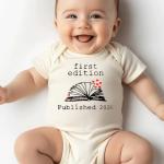 hrcfbk Newborn Infant Baby Bodysuit Coming Home Outfit First Edition Published 2026 Book Lover Clothes(Beige Book,0-3 Months)
