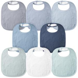 Bearmoss Baby Bibs for Drooling and teething 100% Cotton Muslin Bibs for Baby Boy & Girl,Adjustable, Ultra Absorbent,8 Pack (Mint Iceberg)