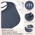 Bearmoss Baby Bibs for Drooling and teething 100% Cotton Muslin Bibs for Baby Boy & Girl,Adjustable, Ultra Absorbent,8 Pack (Mint Iceberg)