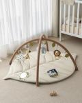 Blissful Diary Baby Play Gym & Activity Mat, Leaf Shaped Baby Tummy Time Play Mat with 6 Detachable Toys, Promotes Motor Skills & Sensory Development, Newborn Baby Essentials Gift, Oatmeal Beige