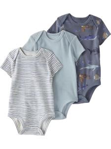 Little Planet by Carter's Baby 3-Pack Short Sleeve Bodysuits Made with Organic Cotton, Deep Sea Print, Painterly Stripes, 9M