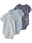 Little Planet by Carter's Baby 3-Pack Short Sleeve Bodysuits Made with Organic Cotton, Deep Sea Print, Painterly Stripes, 9M