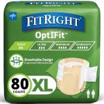 FitRight Adult Diapers, Extra Heavy Absorbency, XL (Waist Size 56in-64in), 80 Count, OptiFit Incontinence Briefs for Men and Women, Disposable, Moisture Wicking, Leak Protection,