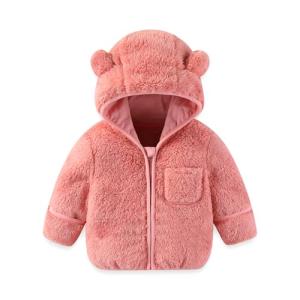 AiWMGL Baby Infant Boys Girls 18 Months Winter Coat with Fold-Over Mittens Fleece Jacket Outwear Warm Clothes Overcoat Pink Bear Hooded Zipper for Kids Toddlers