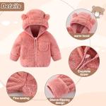 AiWMGL Baby Infant Boys Girls 18 Months Winter Coat with Fold-Over Mittens Fleece Jacket Outwear Warm Clothes Overcoat Pink Bear Hooded Zipper for Kids Toddlers