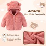 AiWMGL Baby Infant Boys Girls 18 Months Winter Coat with Fold-Over Mittens Fleece Jacket Outwear Warm Clothes Overcoat Pink Bear Hooded Zipper for Kids Toddlers