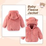 AiWMGL Baby Infant Boys Girls 18 Months Winter Coat with Fold-Over Mittens Fleece Jacket Outwear Warm Clothes Overcoat Pink Bear Hooded Zipper for Kids Toddlers