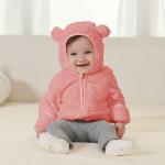 AiWMGL Baby Infant Boys Girls 18 Months Winter Coat with Fold-Over Mittens Fleece Jacket Outwear Warm Clothes Overcoat Pink Bear Hooded Zipper for Kids Toddlers