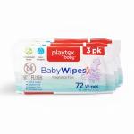 Playtex Baby Wipes, Fragrance Free, 72 Ct, 3-Pack, Dermatologist Tested Soft and Gentle Baby Face and Hand Wipes, pH Balanced, Hypoallergenic, Free of Alcohol, Parabens and Phthalates