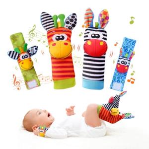 PHEZAPA Baby Toys 0-6 Months, Wrist Rattles Foot Finder Socks Set, Infant Rattle Socks and rattles Wrist, Soft Newborn Sensory Toys,Infant Wrist Rattles for Babies 0-6 Months,Baby Gifts 6-12 Months