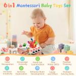 MTTIERY Baby Toys 6-12 Months, 6 in 1 Montessori Toys for Toddlers 1-3, Infant Sensory Pull String Toy, Fidget Spinners Soft Baby Blocks Stacking Cups, Baby Gifts for 1 Year Old