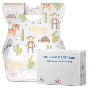 KIIS Disposable Baby Bibs for Baby Boys and Girls - Individually Packaged - Hygienic, Soft and Leakproof (20 PCS) (Animal)