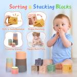 MTTIERY Baby Toys 6-12 Months, 6 in 1 Montessori Toys for Toddlers 1-3, Infant Sensory Pull String Toy, Fidget Spinners Soft Baby Blocks Stacking Cups, Baby Gifts for 1 Year Old