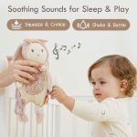 Moonkie Baby Lovey with Silicone Teether, Bunny Security Blanket with Textured Ribbons, Crinkle Toys, Soft Minky Velour & Natural Cotton, Newborn Girl Gift for Baby Shower or Birthday