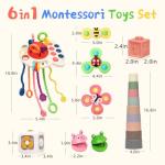 MTTIERY Baby Toys 6-12 Months, 6 in 1 Montessori Toys for Toddlers 1-3, Infant Sensory Pull String Toy, Fidget Spinners Soft Baby Blocks Stacking Cups, Baby Gifts for 1 Year Old