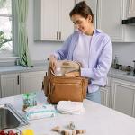 Omanmoli Diaper Bag Backpack Large Baby Diaper Bag Leather with 17 Diaper Bag Organizing Pouches,Changing Pad,Stroller Straps,4 Insulated Pockets,Brown