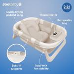 Jool Baby Fold ‘n Store Baby Bathtub – 3 Stage Collapsible Bather for Easy Storage, Portable for Travel – Built-in Thermometer (Oatmeal)