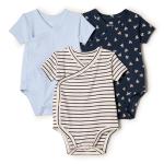 Amazon Essentials x Sofia Grainge Unisex Babies' Side Snap Short Sleeve Bodysuit, Pack of 3, Light Blue/Bunnies/Stripe, 18 Months