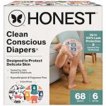 The Honest Company Comfort Dry Disposable Diapers for Sensitive Skin, Hypoallergenic, Beary Cool + Big Trucks, Super Club Box Size 6 (35 lbs), 68 Count