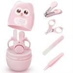 Baby Nail Kit with Cute Owl Case – Newborn Manicure & Pedicure Set with Nail Clipper, Scissors, File & Tweezers for Infant and Toddler Care (Gift for Mom) (Pink)