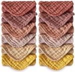 MOON PARK Baby Washcloths, 12 Pack - 12x12 Inches, Small Burp Cloths and Baby Wipes - 100% Cotton Muslin Ultra Soft for Newborn, Infant and Toddlers - Brown, Honey and Bean Paste Series