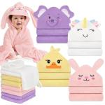 CandyHome 12 PCS Baby Bath Towels for Infants Toddlers, 4 PCS Animal Hooded Baby Towels & 8 PCS Washcloths Set, Ultra Absorbent Soft Cute Newborn Bath Essential Gifts for Boys & Girls
