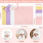 CandyHome 12 PCS Baby Bath Towels for Infants Toddlers, 4 PCS Animal Hooded Baby Towels & 8 PCS Washcloths Set, Ultra Absorbent Soft Cute Newborn Bath Essential Gifts for Boys & Girls