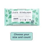 Pura Natural Sensitive Baby Wipes, 99% Water, Unscented & Hypoallergenic, Suitable for Sensitive & Eczema-prone Skin, Hypoallergenic, EWG Verified, 10 Pack of 60 Wet Wipes (600 Diaper Wipes) Bulk Buy