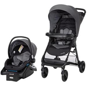 Safety 1st Smooth Ride Travel System Stroller and OnBoard FLX Infant Car Seat, Newborn to Toddler Baby Combo, Easy-Install, Large Canopy, Ample Storage, Foldable, Rear-Facing 4-30 lbs, Monument