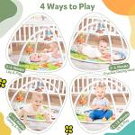 ZILLYBEE Baby Play Gym, ibabejoy Activity Play Mat for Newborn to Toddler, Stage-Based Sensory & Motor Skills Development, 7in 1 Non Slip Language Discovery Platmats with Teether