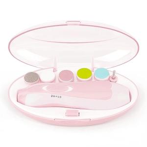 Baby Nail File Clippers Electric: Baby Nail Trimmer Electric Kit Fingernails Toes Care Manicure 6-in-1 Set with LED Light Safe for Newborn Kids and Adult Pin