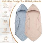 ZOLLEFY 2 Pack Baby Hooded Bath Towel Muslin Cotton 32x32 Inches Brown and Misty Blue Neutral Style Elegant Colors Ultra Soft Absorbent