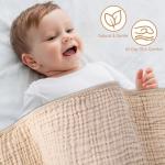 ZOLLEFY 2 Pack Baby Hooded Bath Towel Muslin Cotton 32x32 Inches Brown and Misty Blue Neutral Style Elegant Colors Ultra Soft Absorbent