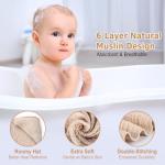 ZOLLEFY 2 Pack Baby Hooded Bath Towel Muslin Cotton 32x32 Inches Brown and Misty Blue Neutral Style Elegant Colors Ultra Soft Absorbent