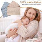 ZOLLEFY 2 Pack Baby Hooded Bath Towel Muslin Cotton 32x32 Inches Brown and Misty Blue Neutral Style Elegant Colors Ultra Soft Absorbent