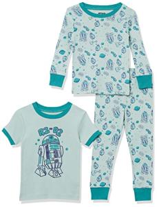 Amazon Essentials Disney | Marvel | Star Wars Baby Boys' Snug-Fit Cotton Pajama Sleepwear Sets, Pack of 3, 3-piece Star Wars Green R2-d2 Set, 24 Months