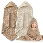 Hooded Baby Bath Towels for Newborn, 2 Pack - 6-Layer 100% Muslin Cotton, Soft Absorbent Baby Towels with Hood for Babies, Infants & Toddlers, Large 32x32 Inch Unisex Newborn Baby Bath Essentials