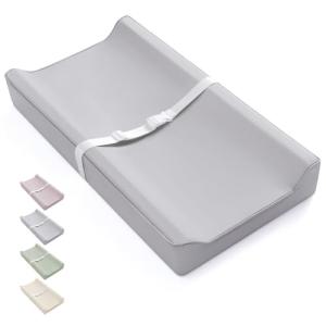Blissful Diary Vegan Leather Baby Changing Pad with Waterproof & Wipe-Clean PU Cover, Standard Size Cozy Diaper Changing Pad for Dresser and Table, Light Gray