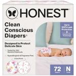 The Honest Company Comfort Dry Disposable Diapers for Sensitive Skin, Hypoallergenic, Rose Blossom + Tutu Cute, Club Box Size Newborn 72 Count