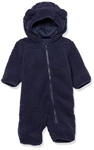 Amazon Essentials Unisex Babies' Hooded Sherpa Fleece Bunting Suit, Dark Navy, 18 Months