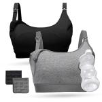 Momcozy Pumping Bra Hands Free, Pumping and Nursing Bra in One Holding Breast Pump for Spectra, Lansinoh, Medela, Black,grey-2pk, Medium