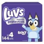 Luvs Size 4 Baby Diapers, Platinum Protection Bluey Diapers for Day & Night, Size 4, 144 Count (Packaging May Vary)