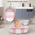 Collapsible Baby Bathtub for Newborn to Toddler 0-36 Months,Spacious Foldable Infant Bath Tub with Thermometer,Cushion & Drain Hole,Portable Travel Tub, Baby Shower Gift Pink