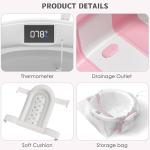 Collapsible Baby Bathtub for Newborn to Toddler 0-36 Months,Spacious Foldable Infant Bath Tub with Thermometer,Cushion & Drain Hole,Portable Travel Tub, Baby Shower Gift Pink