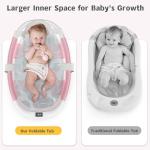 Collapsible Baby Bathtub for Newborn to Toddler 0-36 Months,Spacious Foldable Infant Bath Tub with Thermometer,Cushion & Drain Hole,Portable Travel Tub, Baby Shower Gift Pink
