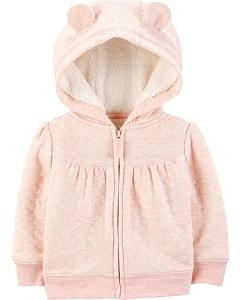 Simple Joys by Carter's Baby Girl's Hooded Sweater Jacket with Sherpa Lining Outerwear, pink, 0-3 Months